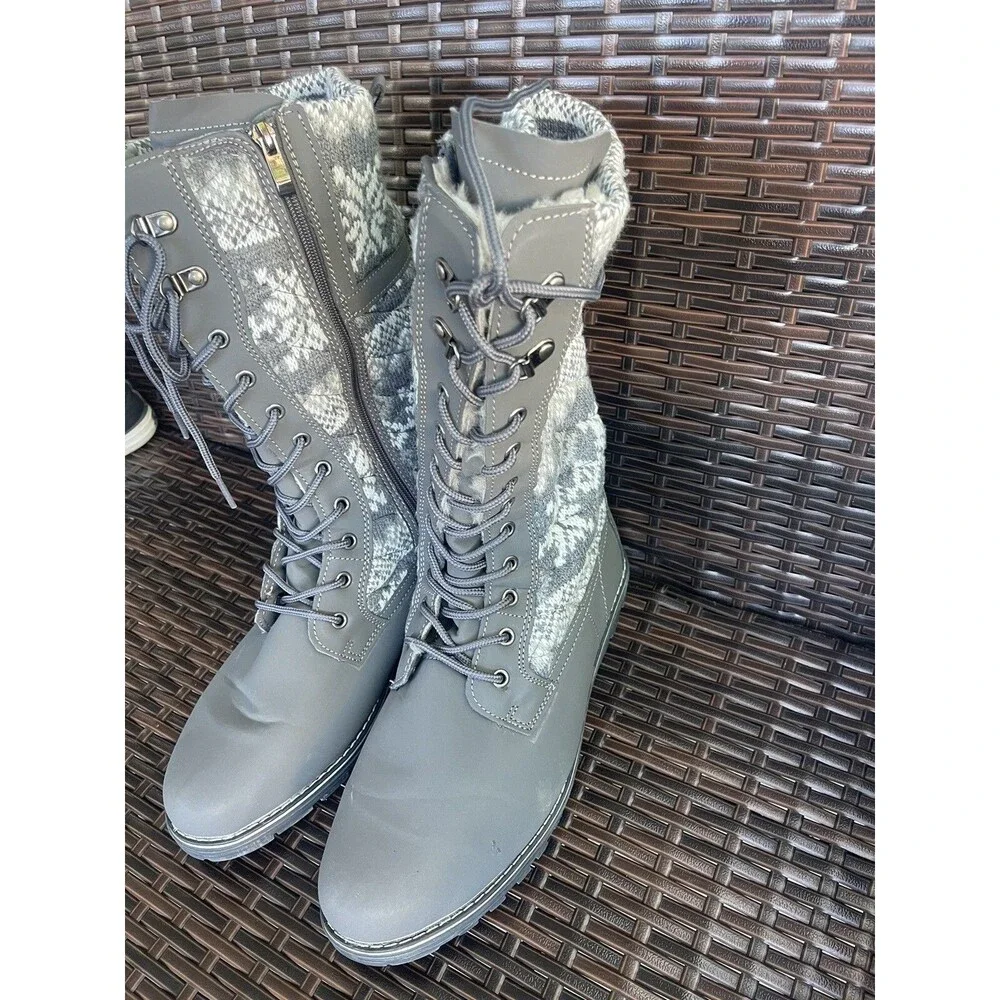 POLAR Women’s Snow Boots 12” Faux Fur Warm Thermal Waterproof  Rubber Sole Gray